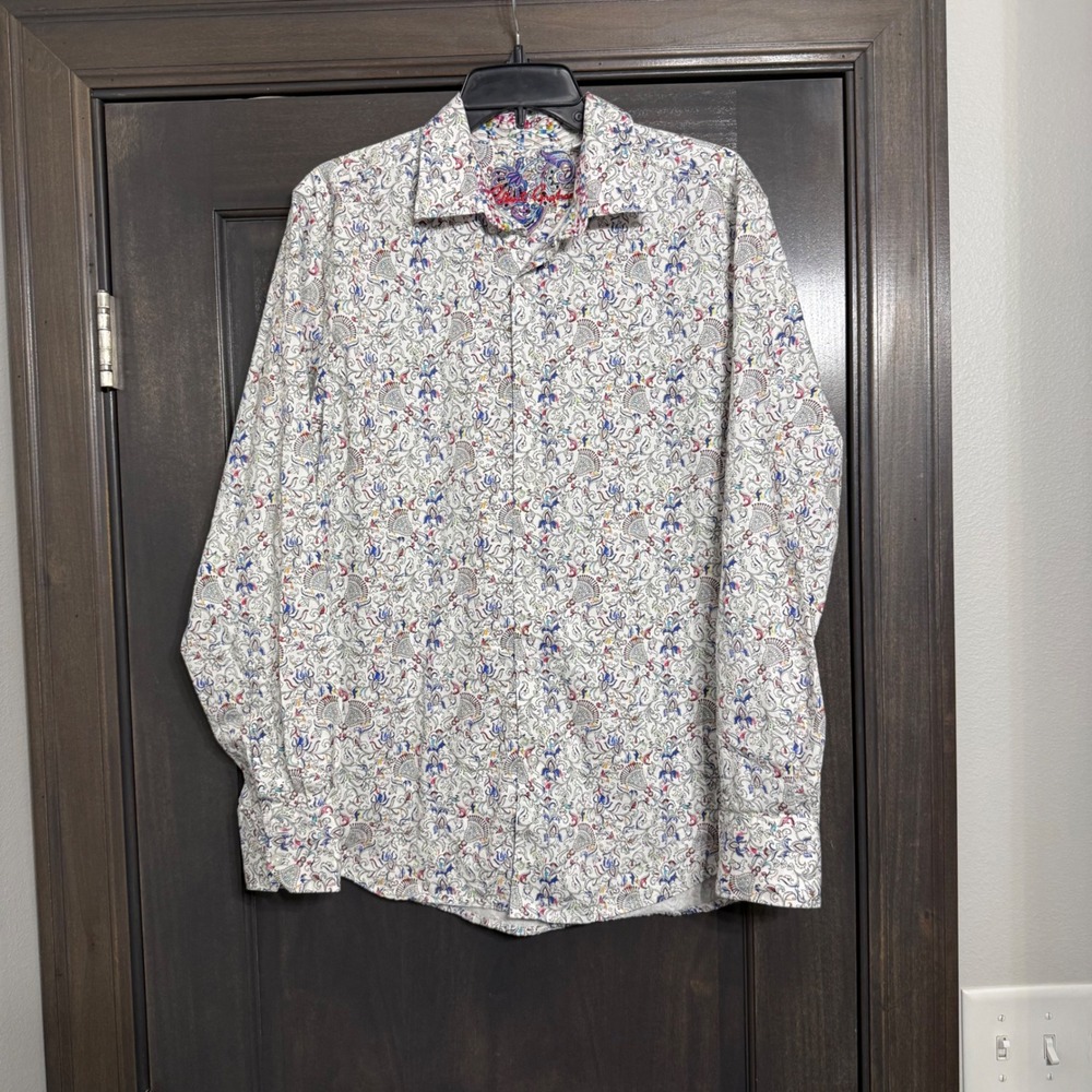 Robert Graham Mens Large Classic Fit Floral Paisley Scroll Button Down Shirt L